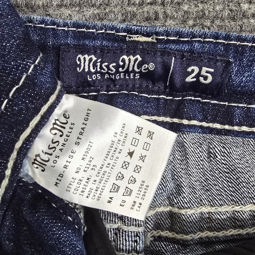 Miss Me Jeans Womens 25 Tall Mid Rise Straight Blue American Flag Stars Cuff - Picture 3 of 9